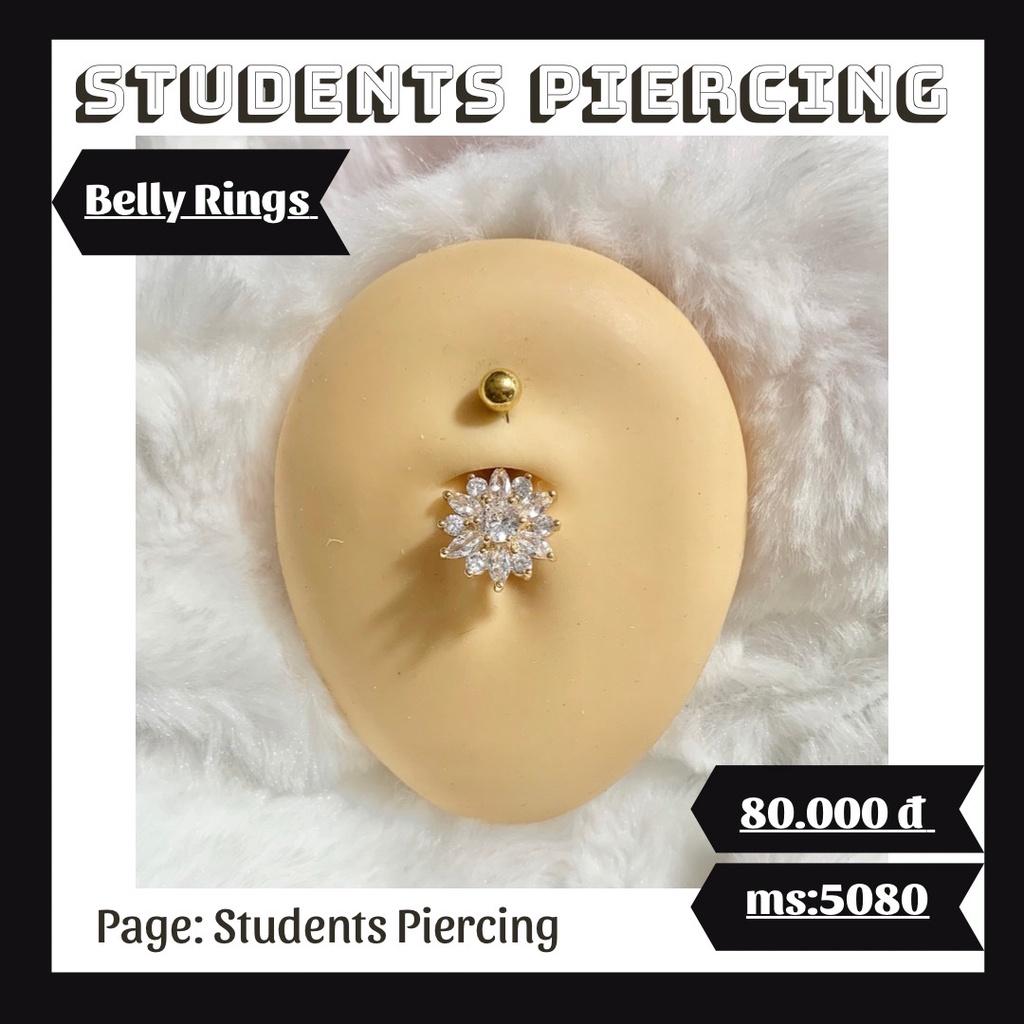 [Rẻ Vô Địch] Khuyên Rốn Hoa Đá Trắng Màu Vàng Gold - Khuyên Thép 316L