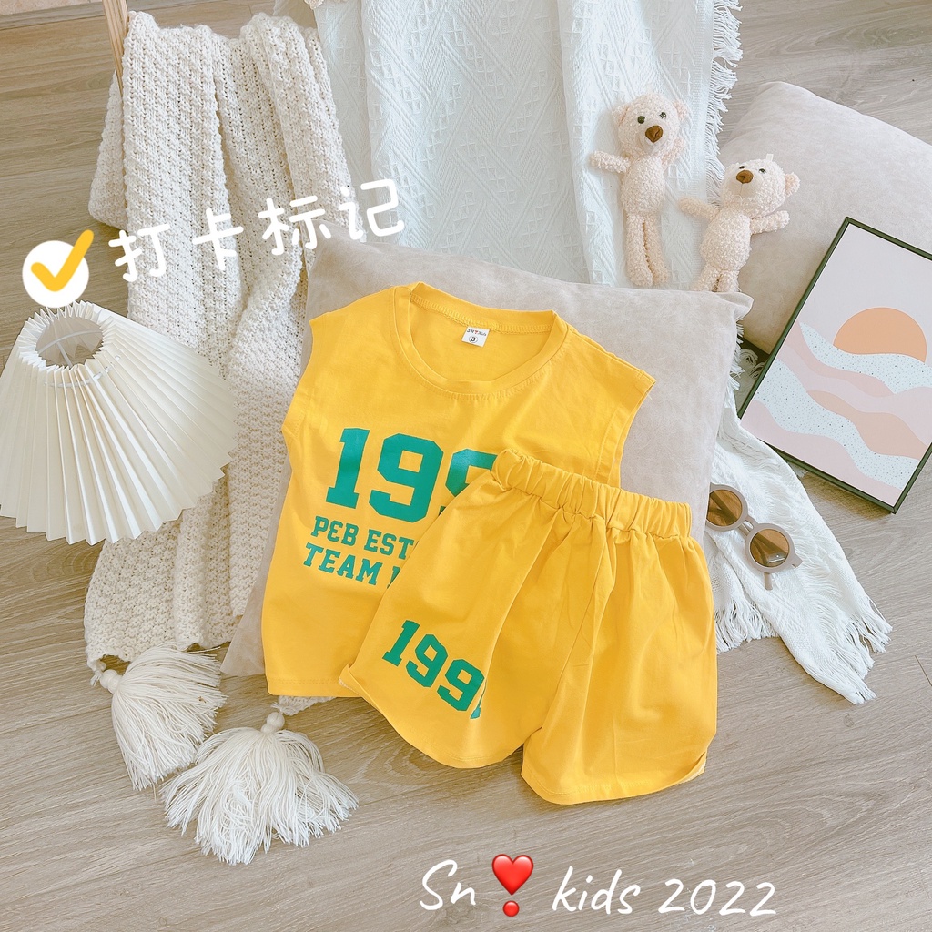 Bộ ba lỗ thể thao bé trai, bộ áo ba lỗ chất cotton họa tiết 1991 size đại 20-35kg cho bé