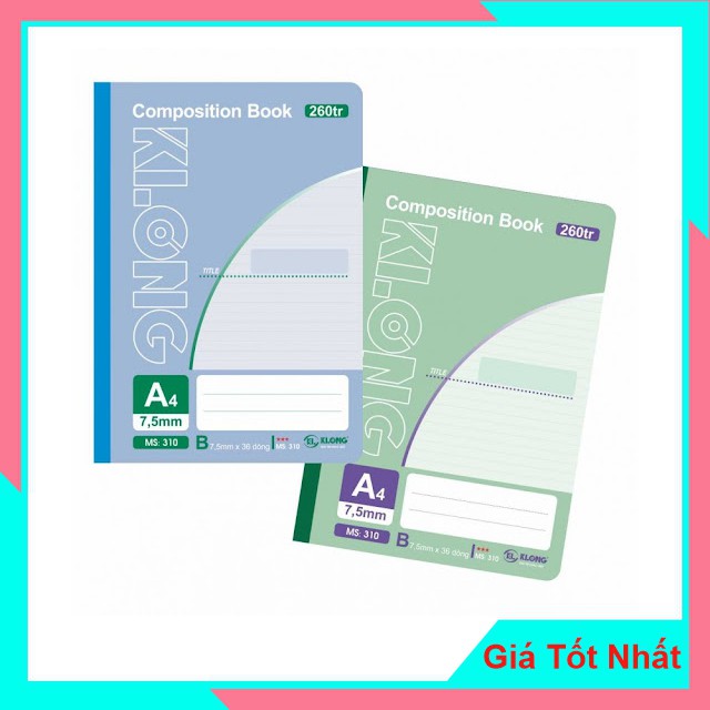 Sổ Tay May Gáy Ghi Chép Kẻ Ngang Klong Khổ A4 260 Trang Compostion Book Mã số 310