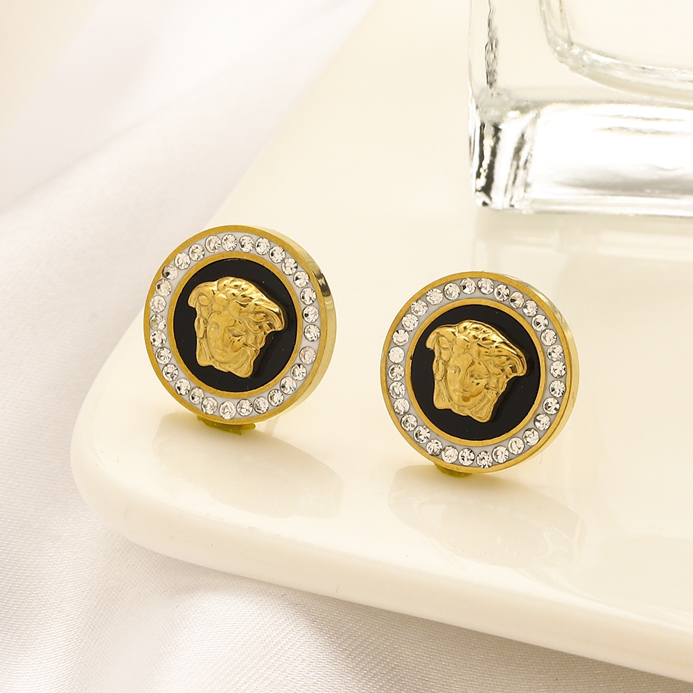 VERSACE Bông Tai Chữ V Bằng Thép Titan Thời Trang