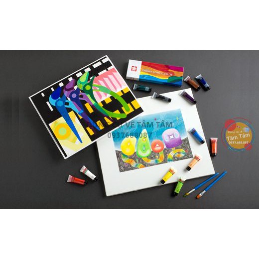 [ TÂM TÂM ]-Sakura Acrylic color bộ 12 màu 20ml, Acrylic sakura 12 màu 20 ml-