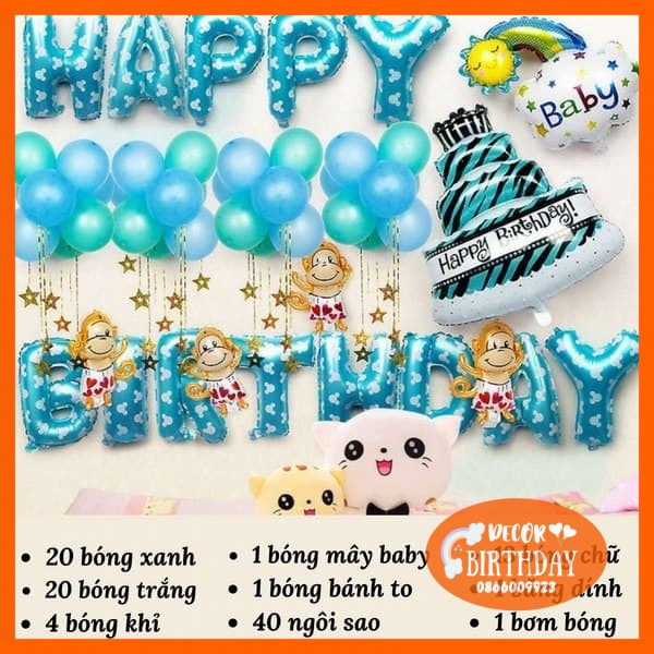 Set Trang Trí Sinh Nhật TUỔI KHỈ Cho Bé Trai, Bé Gái, Bóng Y Hình Tặng Kèm Đồ Bơm Băng Dính