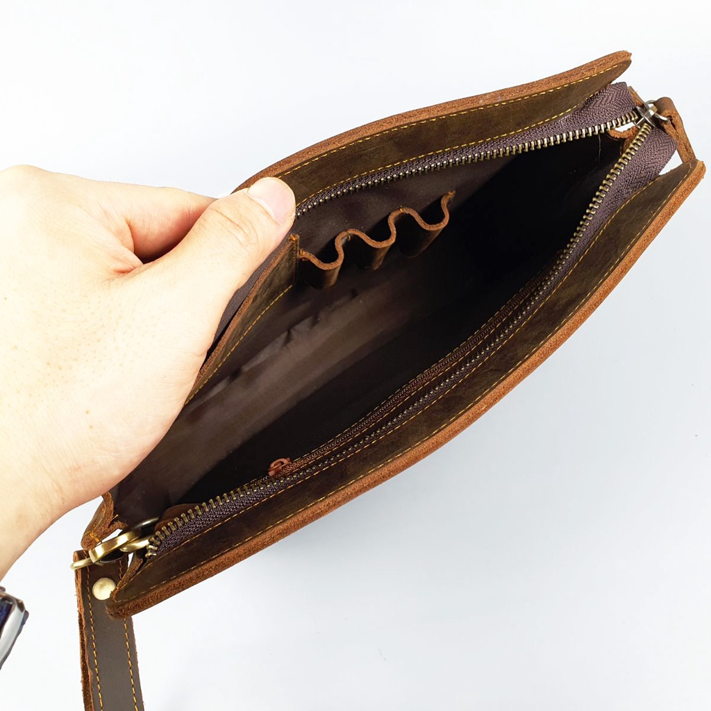 Clutch nam da bò sáp CL145VB  - 100% da bò thật, BH 3 năm