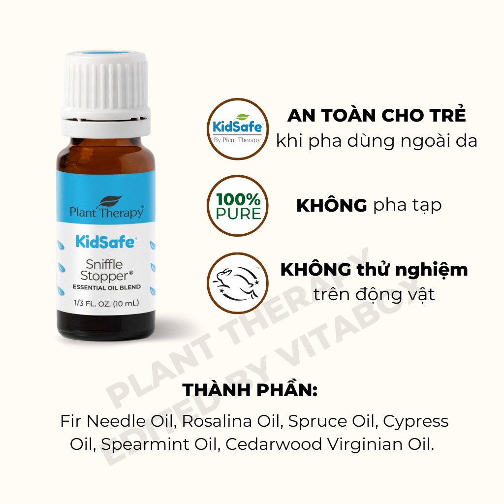 Plant Therapy - Tinh dầu Sniffle Stopper giúp trẻ giảm nghẹt mũi, sổ mũi - Kidsafe essential oil blend synergy 10mL