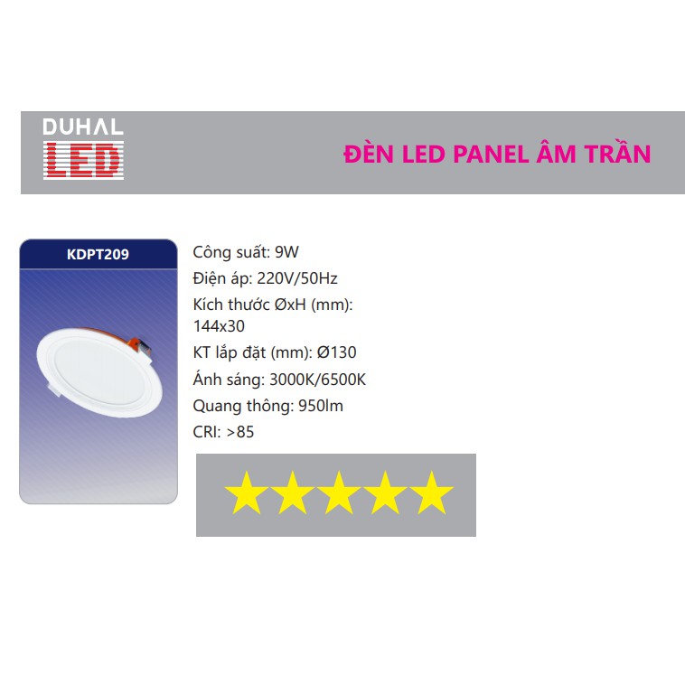 Đèn led âm trần Panel Duhal 7W 9W 12W 15W 18W