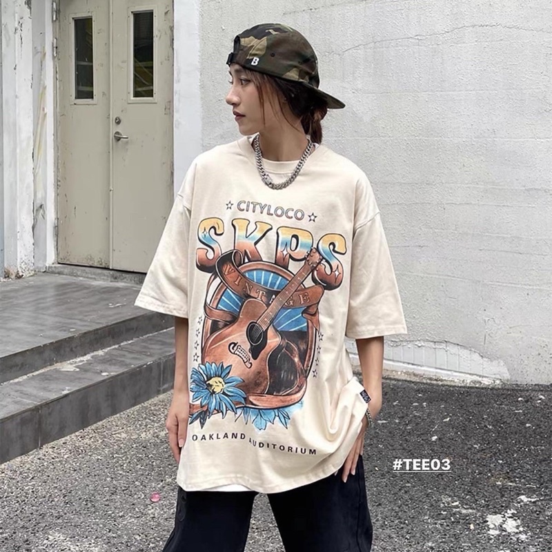 Áo phông SKPS chuẩn hàng 100% Cotton form rộng in hình cây đàn