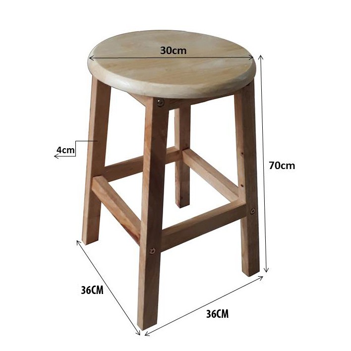 Ghế gỗ mặt tròn cao 70cm (Tự nhiên)