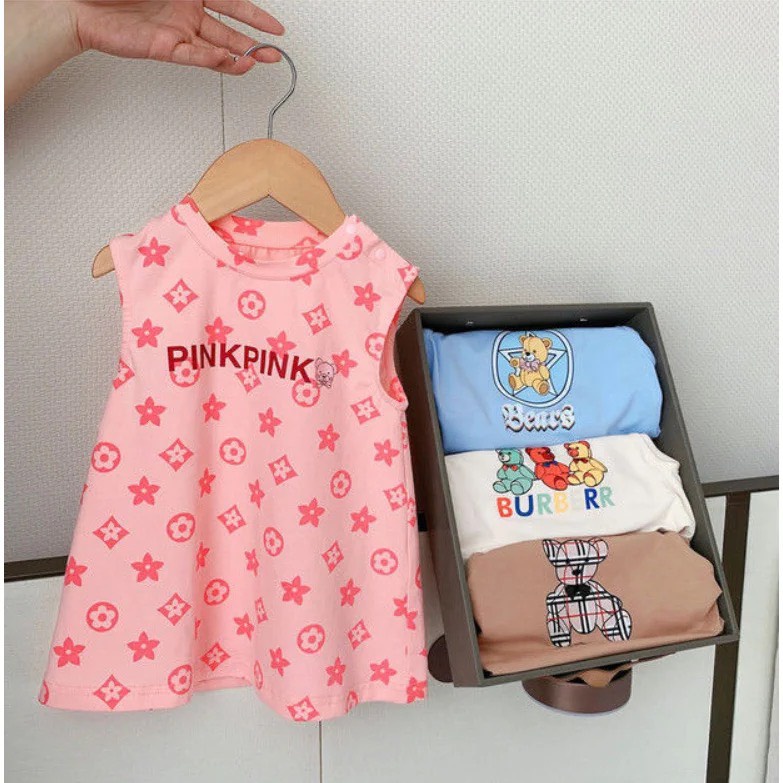 Váy bé gái, váy xuông chữ A, hình chồn màu hồng cho bé từ 8-20kg,hàng quảng châu cao cấp