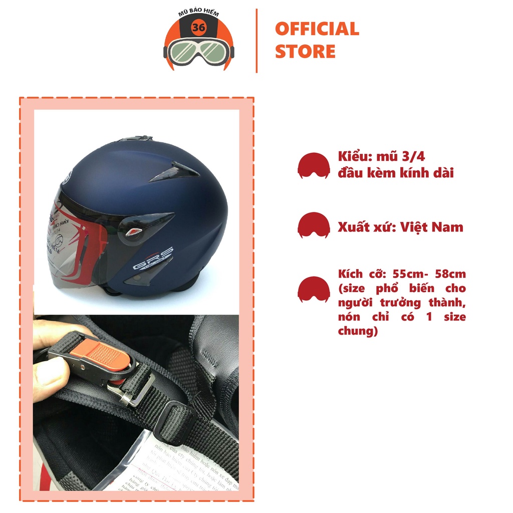 Mũ Bảo Hiểm 3/4 GRS A27k nhiều màu - kính trà