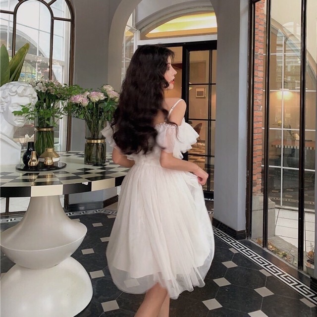 Đầm lưới côn chúa 2 dây trễ vai, kèm clip và hình thật | BigBuy360 - bigbuy360.vn