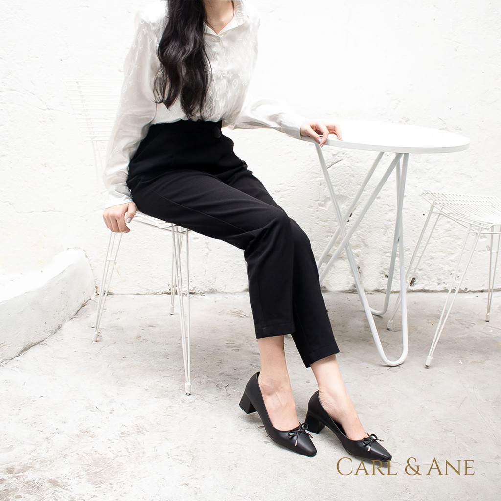 Carl &amp; Ane - Giày cao gót phối nơ gót vuông cao 5cm màu nude _ CP005