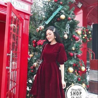 Váy nhung đỏ, chanh xả cho các chị e diện chơi noel, tết dương lịch, chất dày dặn, ahiiiiiiiiiiiiiiiiiiiioioooiiiiiiiiii