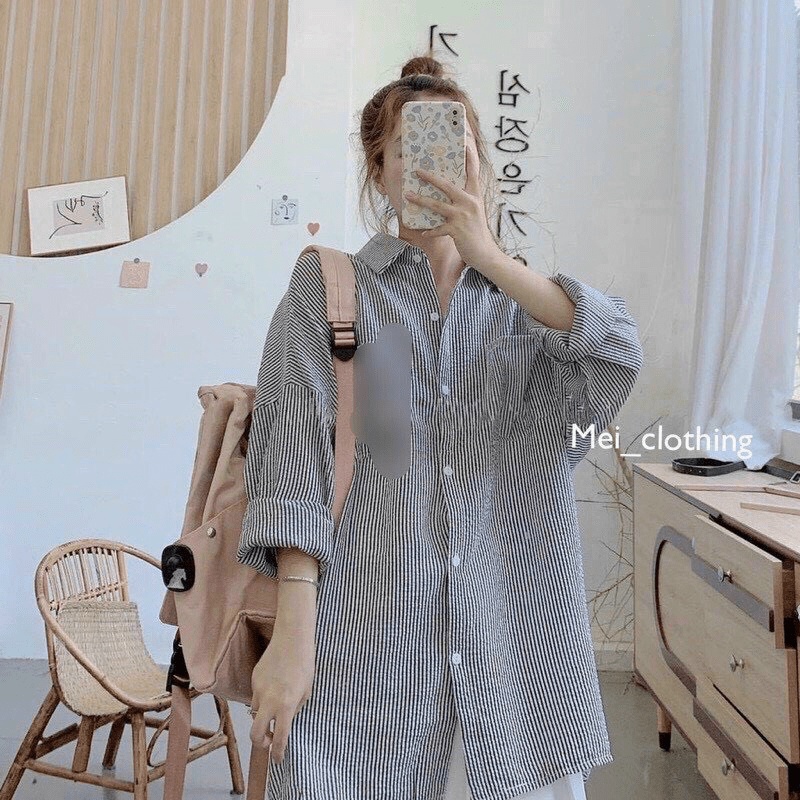 (Mẫu Mới) Áo Sơ Mi Kẻ Sọc OverSize 100% Cotton Siêu Đẹp UP HHP