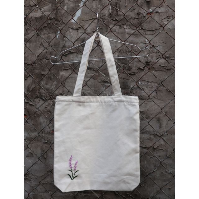 Túi canvas thêu tay - Hoa Lavender