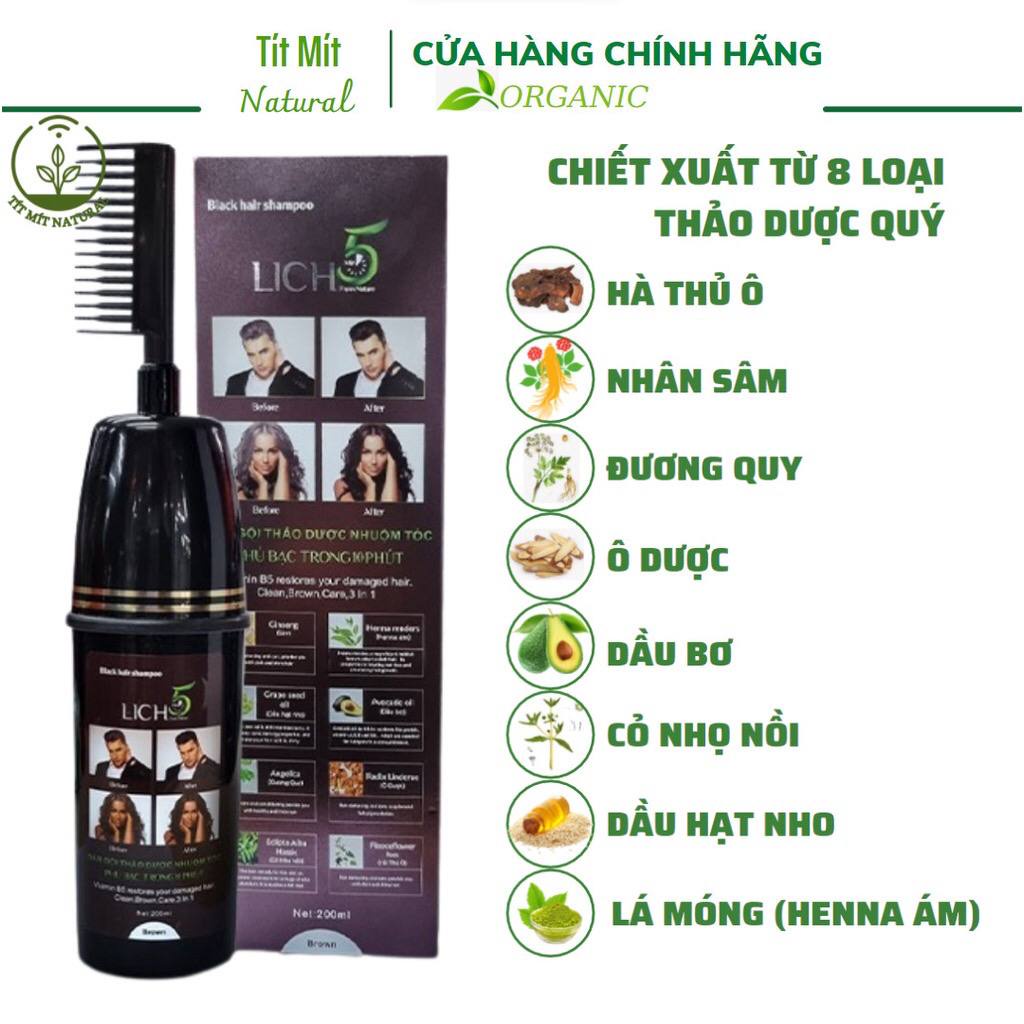 Dầu gội thảo dược nhuộm đen tóc Lich5 Làm đen tóc trong 5 phút Cocayhoala - 200ml