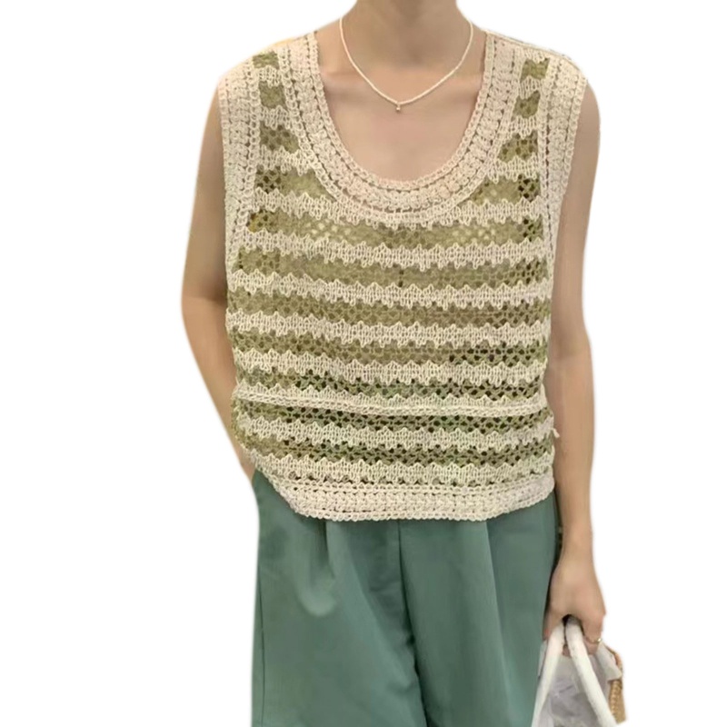 Áo Len Dệt Kim Mỏng Không Tay Cổ Tròn Thời Trang Hàn Quốc