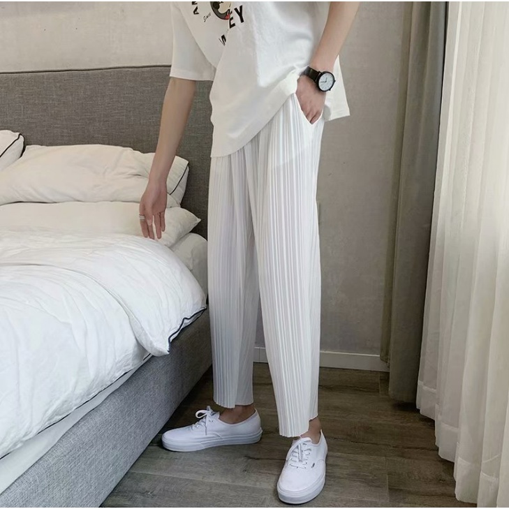 Quần ống rộng Màu Trơn Họa Tiết Kẻ Sọc Phong Cách Hàn Quốc Thời Trang Cho Nam