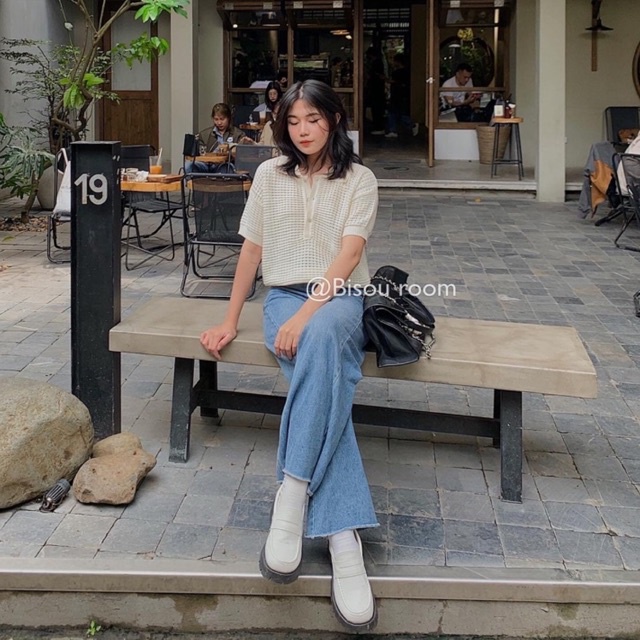 Áo polo lưới dệt basic 2 màu( be,trăng ) - Ảnh thật Bisou | BigBuy360 - bigbuy360.vn