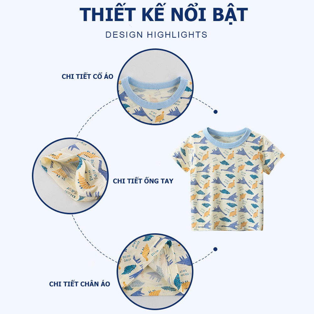 Áo thun, phông cộc tay 27KIDS cho bé trai in hình KHỦNG LONG VÀ Ô TÔ chất cotton hàng xuất Âu Mỹ QATE03