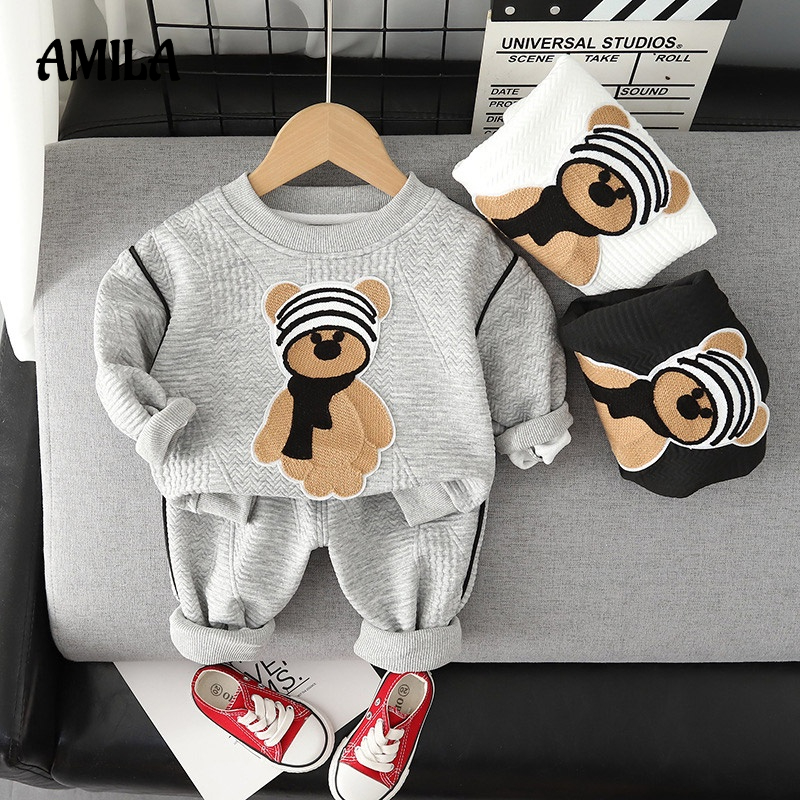Bộ quần áo sweater AMILA họa tiết hoạt hình đáng yêu phong cách Phương Tây cho bé trai