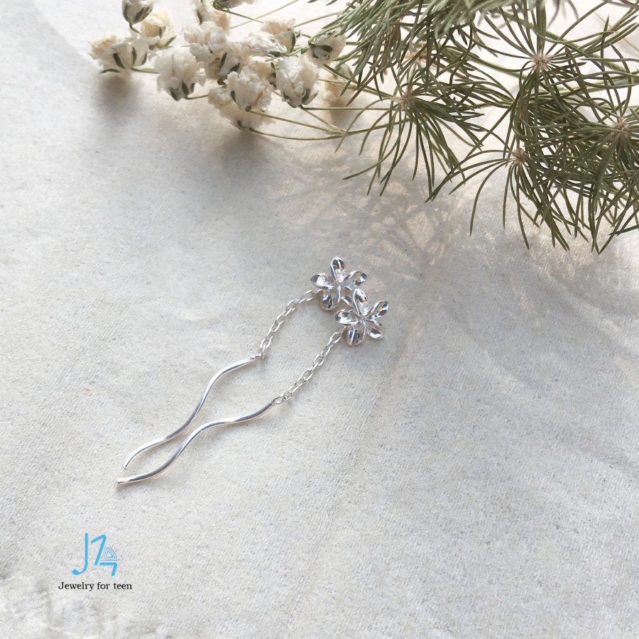 Khuyên tai nữ hình Năm cánh hoa dáng dài - Bông tai bạc 925 cao cấp cho nữ - J14 Jewelry