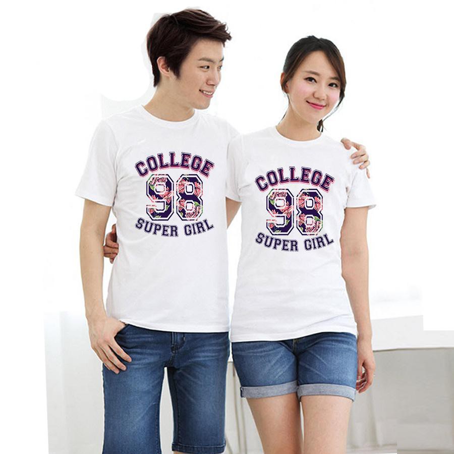 Áo thun cặp đôi in hình số 98 mắt form rộng phong cách hàn quốc
