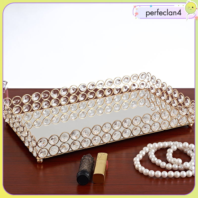 Khay đựng mỹ phẩm trang điểm bằng pha lê tráng gương 3 ngăn