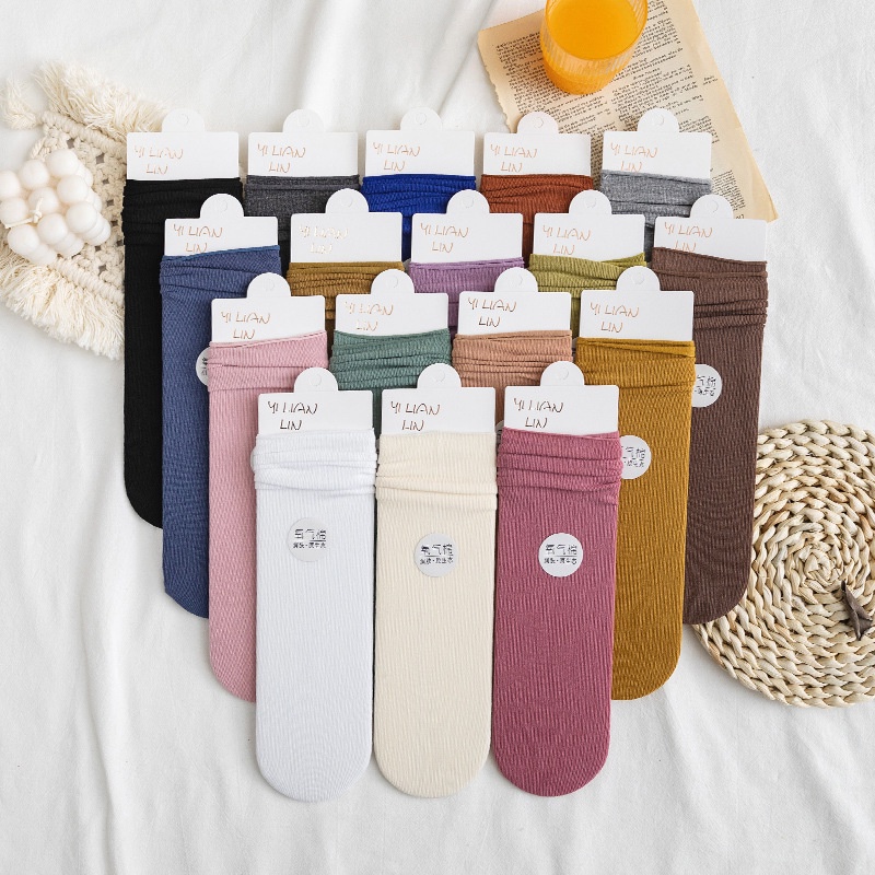 Vớ cotton Cổ Cao Màu Trơn Dáng Rộng Phong Cách Nhật Hàn Thời Trang Xuân Thu Mới