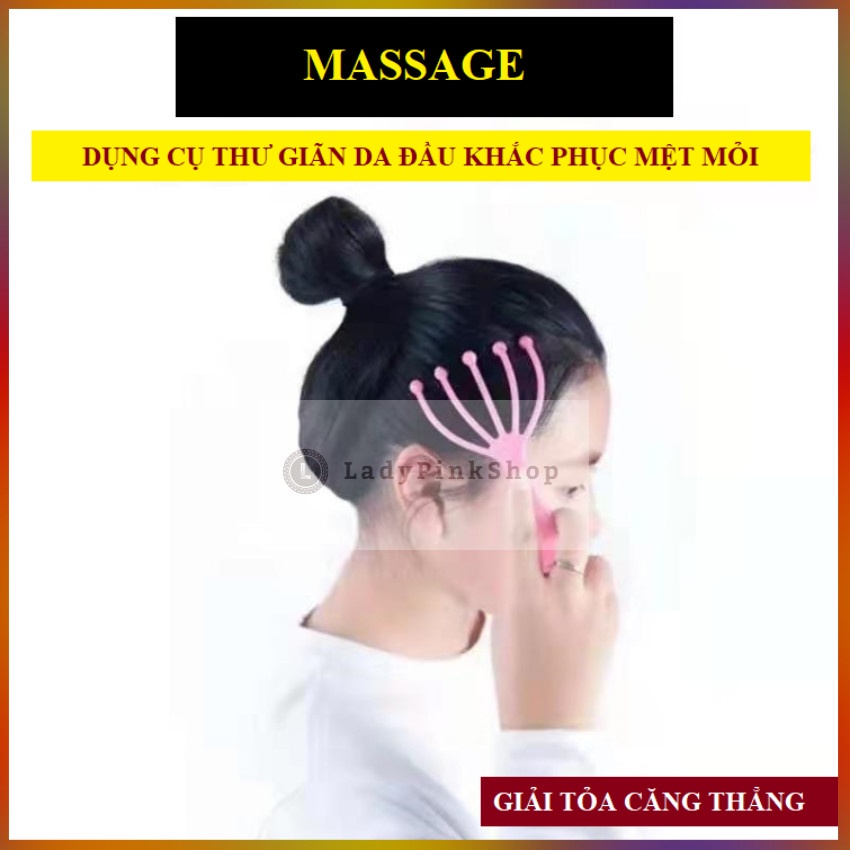 Dụng Cụ Massage Da Đầu Mầu Hồng Giúp Thư Giản, Giảm Căng Thẳng