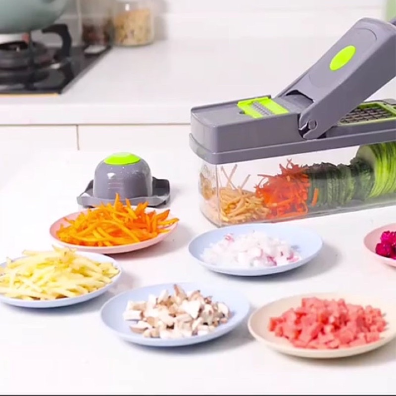[giao ngay]Bộ dụng cụ hộp đồ có nắp tích hợp dao cắt thái gọt nạo bào sợi rau củ quả kiểu hạt lựu đa năng tiện lợi