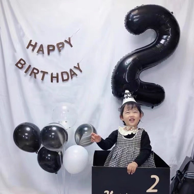 [ SIZE ĐẠI 70cm] Bóng số màu đen trang trí chụp ảnh sinh nhật, thôi nôi, happy birthday phong cách Hàn Quốc