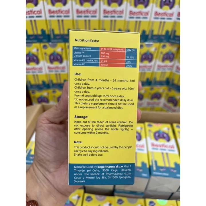 Bestical bổ sung canxi cho bé vitamin d3k2 mk7 chai 120ml