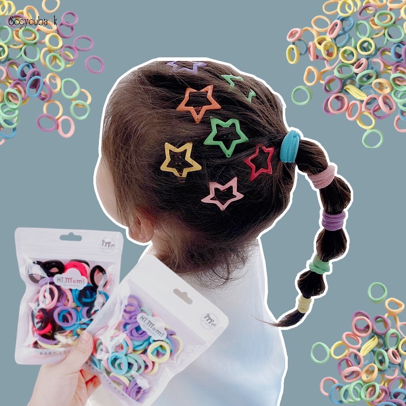 Set 50 Dây Buộc Tóc Co Giãn Mini 6 Kiểu Màu Sắc Ngọt Ngào Đáng Yêu Cho Nữ