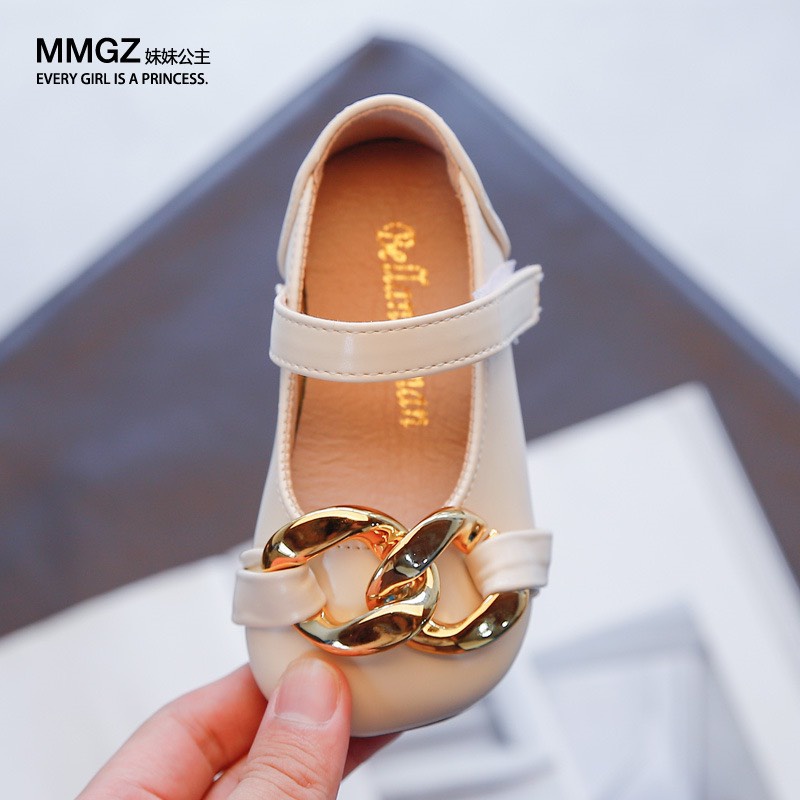 Giày búp bê bé gái - giày bệt cho bé da bóng mềm, họa tiết xích siêu đẹp độc lạ Babybees 2021 - 331