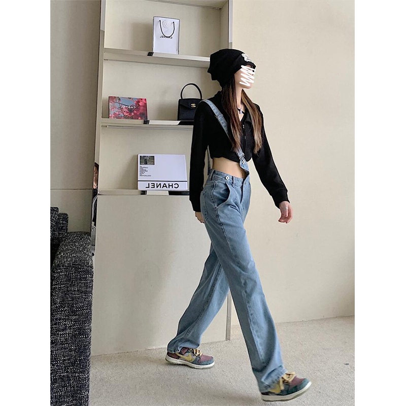 Quần Yếm Denim Ống Rộng Lưng Cao Thời Trang Cá Tính