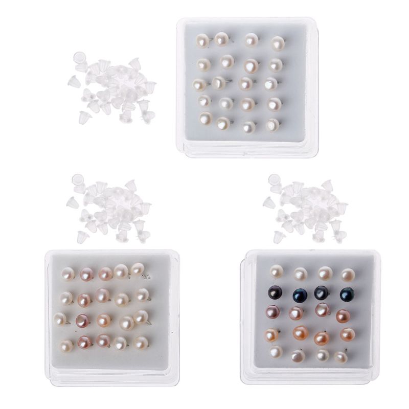 Bộ 10 Đôi Bông Tai Mạ Bạc 925 Đính Ngọc Trai Giả (6Mm)