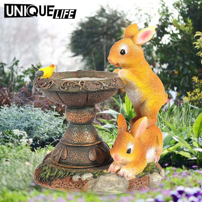 Tượng Thỏ Bằng Nhựa Resin Có Đèn LED Sử Dụng Năng Lượng Mặt Trời Trang Trí Nhà Cửa