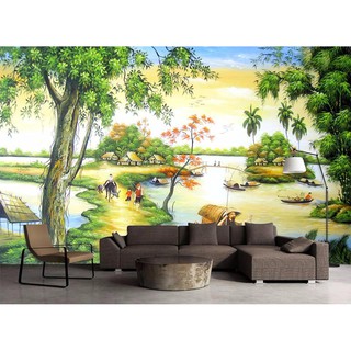 Tranh dán tường  VTC 3D Phong Cảnh làng quê Việt Nam UD0096 kim sa