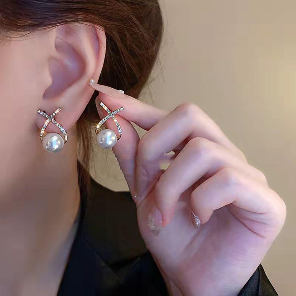 Khuyên Tai Dạng Hạt Ngọc Trai Hình Thánh Giá Đơn Giản Cho Nữ MXMUSTY