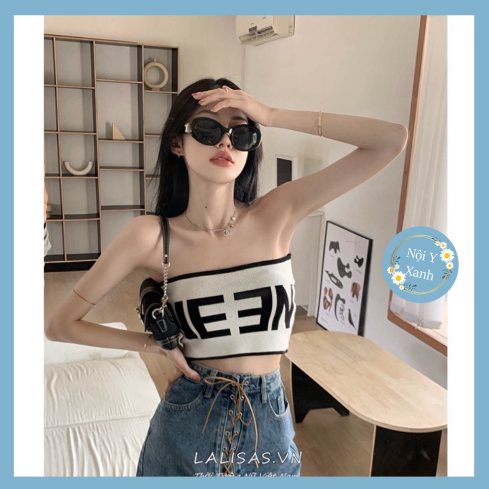Áo Ống Dệt Kim In Chữ Cái Phong Cách Thời Trang Hàn Quốc Cho Nữ nội y xanh chất cực đẹp, sang chảnh, đồ lót