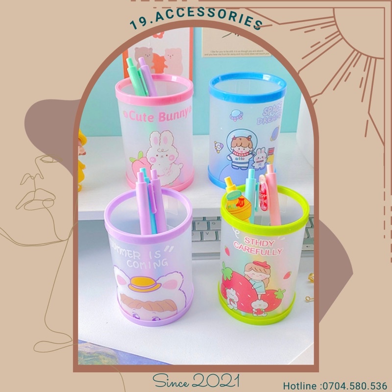 Ống đựng bút bằng nhựa pvc tự lắp ráp hoạ tiết đáng yêu 19.accessories