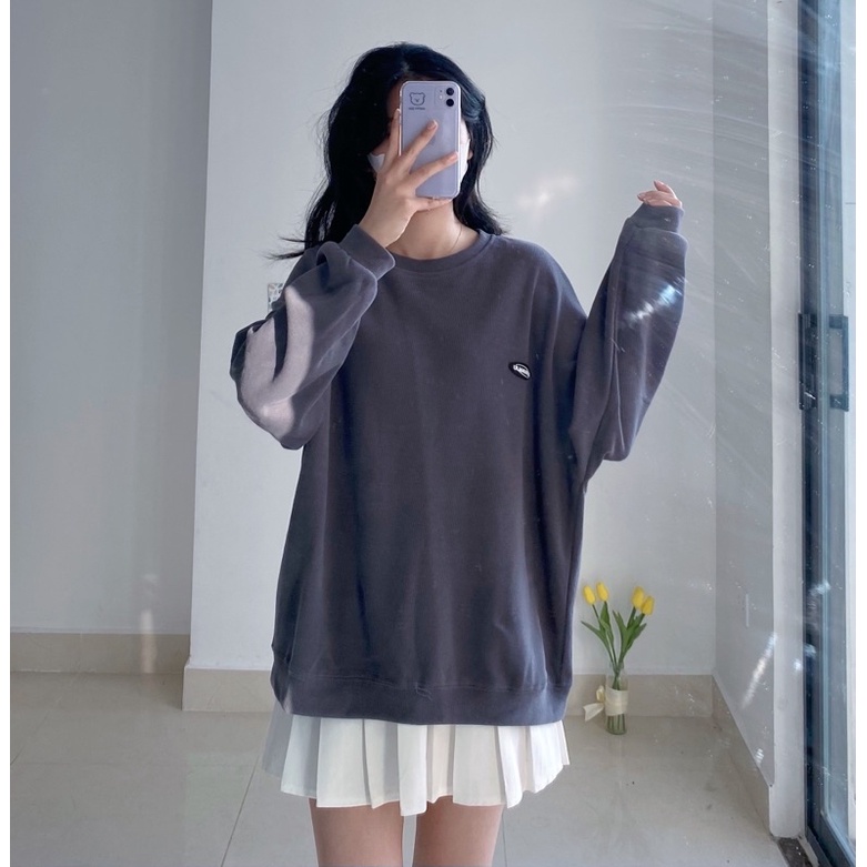 Áo hoodie sweater nỉ tăm cổ tròn trơn, áo thu đông nỉ basic phong cách đơn giản | BigBuy360 - bigbuy360.vn