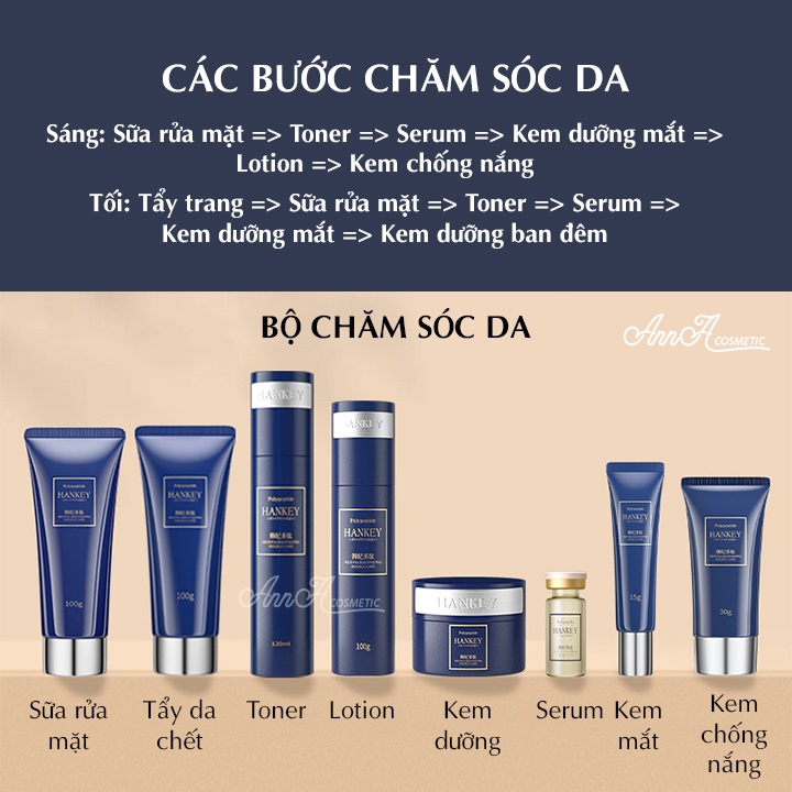 Bộ Dưỡng Da Chăm Sóc Mặt Combo Skincare Dưỡng Trắng Da Mặt Polypeptide Hankey, Bộ Mỹ Phẩm Nội Địa Trung 12 Món