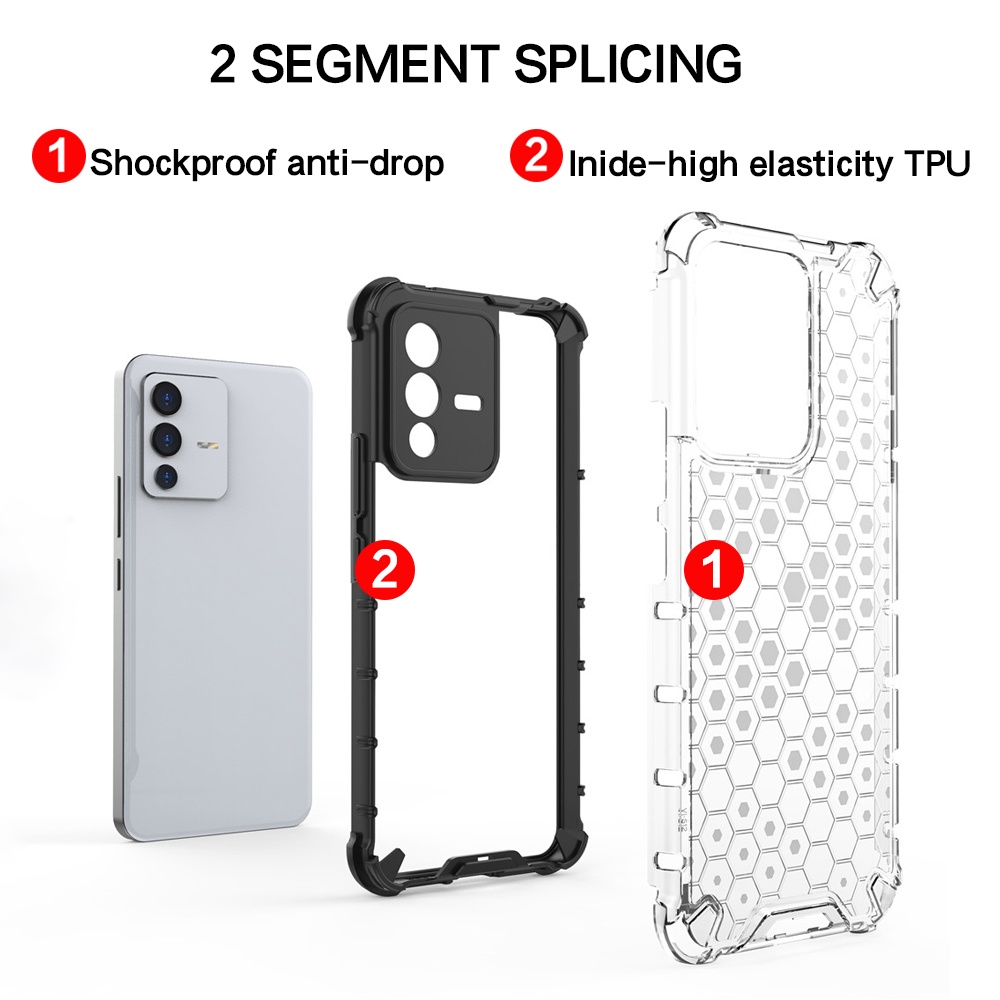 Ốp Điện Thoại Nhựa Cứng Trong Suốt Chống Sốc Họa Tiết Tổ Ong Cho Vivo T2x T1 Pro