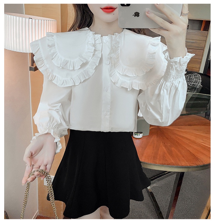 Áo sơ mi cổ bèo tay phồng tiểu thư hàn quốc Hanh96boutique HN484