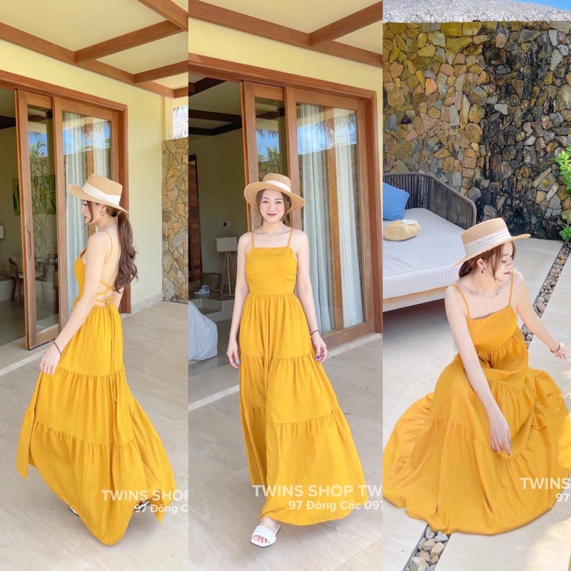 Đầm Maxi Đi Biển, Váy Đi Biển 2 Dây Dáng Dài Đan Lưng Siêu Xinh
