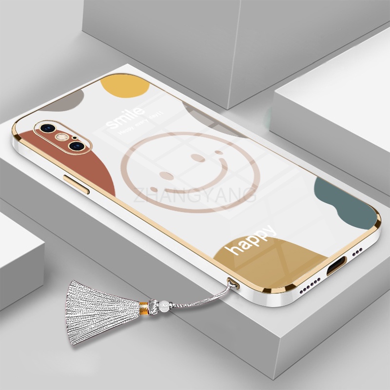 Ốp Điện Thoại TPU Silicon Mạ Điện Hình Mặt Cười Kèm Dây Đeo Cho iPhone x iPhone xs iPhone xs max