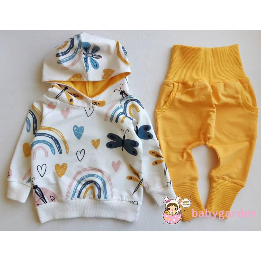 Set áo hoodie + quần dài lưng cao co giãn họa tiết cầu vồng cho bé