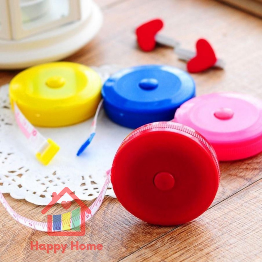 Thước dây cuộn tự động hộp tròn 1.5 mét đo eo, vòng bụng sức khỏe Happy Home