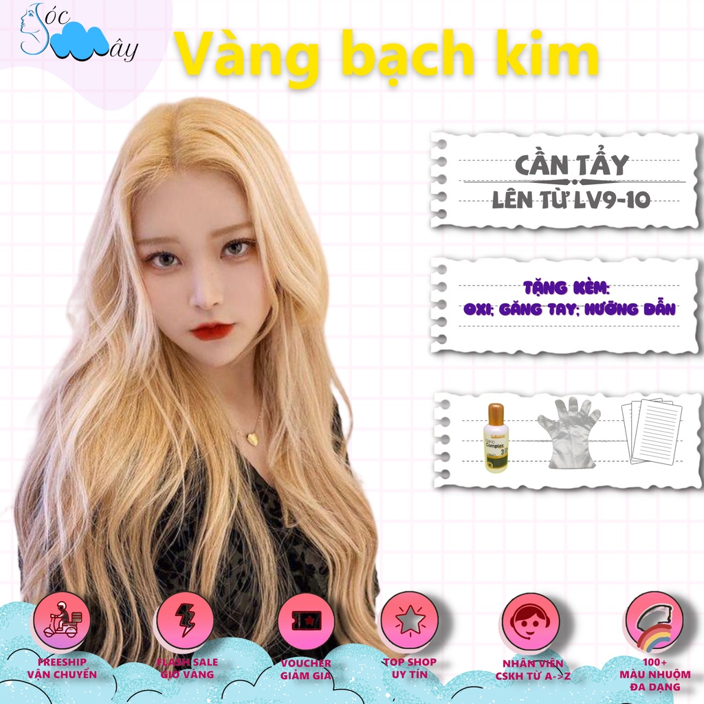 Nhuộm tóc màu vÀNG BẠCH KIM không cần tẩy siêu hót, tặng oxy (VÀNG BẠCH KIM)